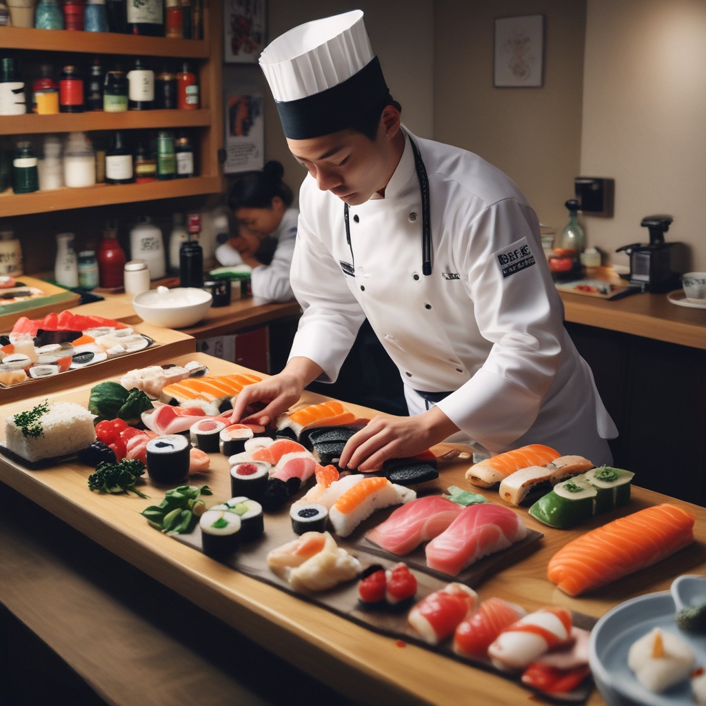 Sushi chef preparing sushi